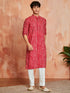 vastramayMen's Red Foil Bandhani Digital Print Rayon Kurta with Cream Viscose Pyjama
