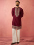 vastramayMen's Wine Chanderi Kurta Set with Cream Pant