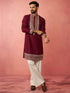 vastramayMen's Wine Chanderi Kurta Set with Cream Pant