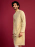 vastramayMen's Yellow Faux Georgette Thread Embroidered Long Kurta