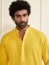 vastramayMen's Yellow Shifli Sequin Embroidered Kurta with Cream Pyjama Set