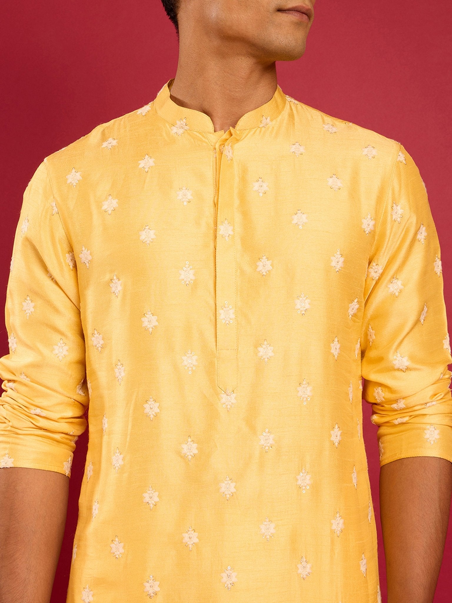 vastramayMen's Yellow Silk Blend Kurta