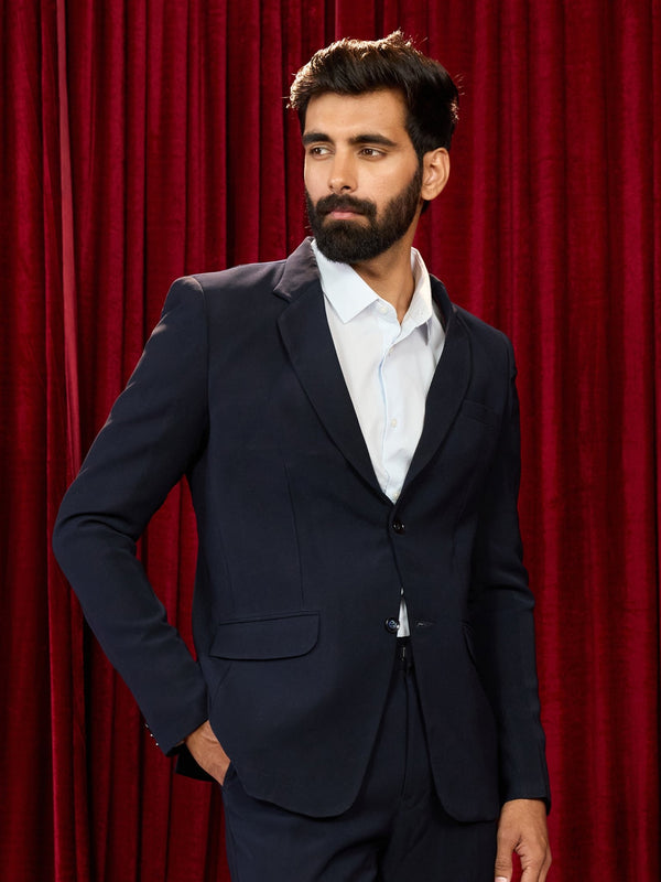 vastramayMen's's Navy Blue Solid Lachka Imported Suiting Blazer