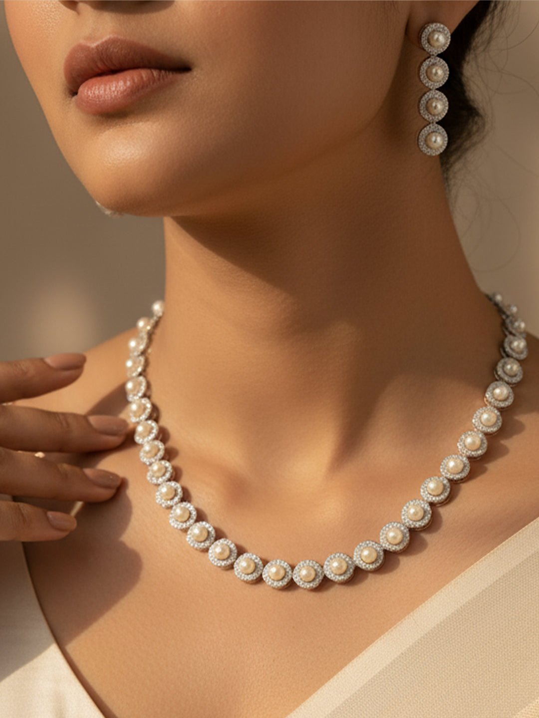 vastramaySilver Plated American Diamond Necklace for Women