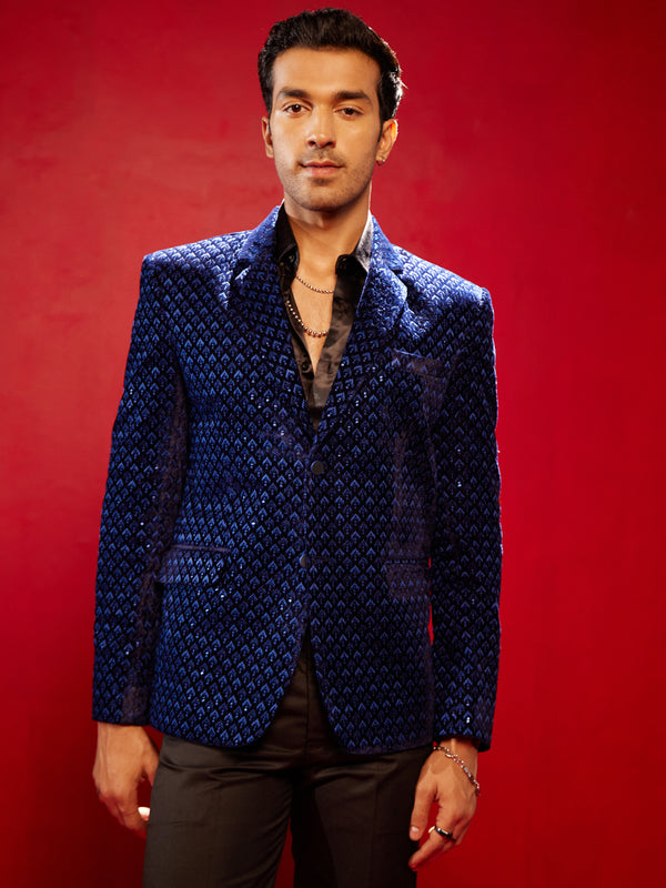 Men's Blue Velvet Schiflli Blazer