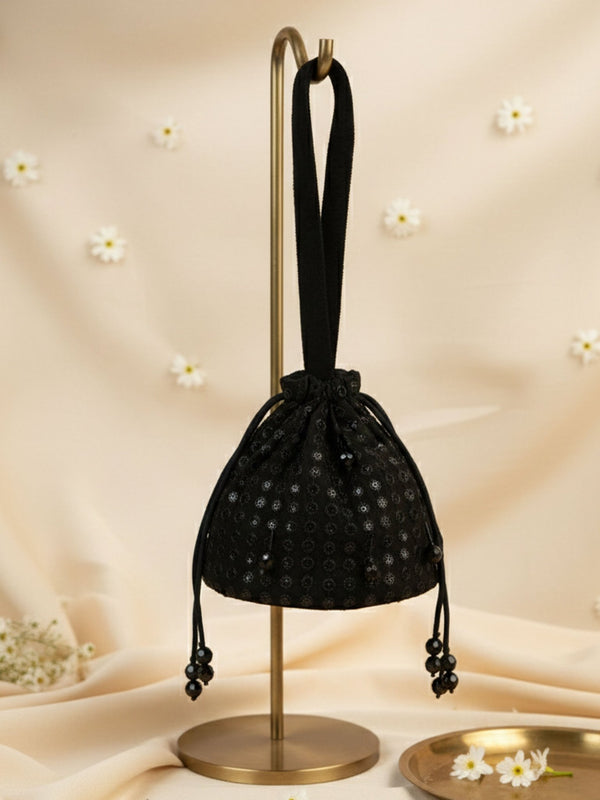 vastramayWomen's Black Handcrafted Potli Clutch