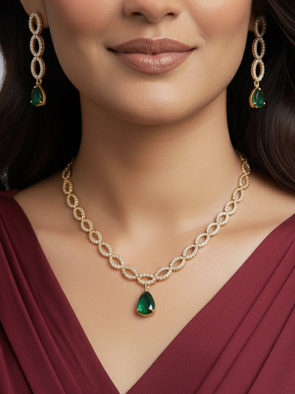 vastramayWomen's Gold & Green Rhodium Plated Necklace