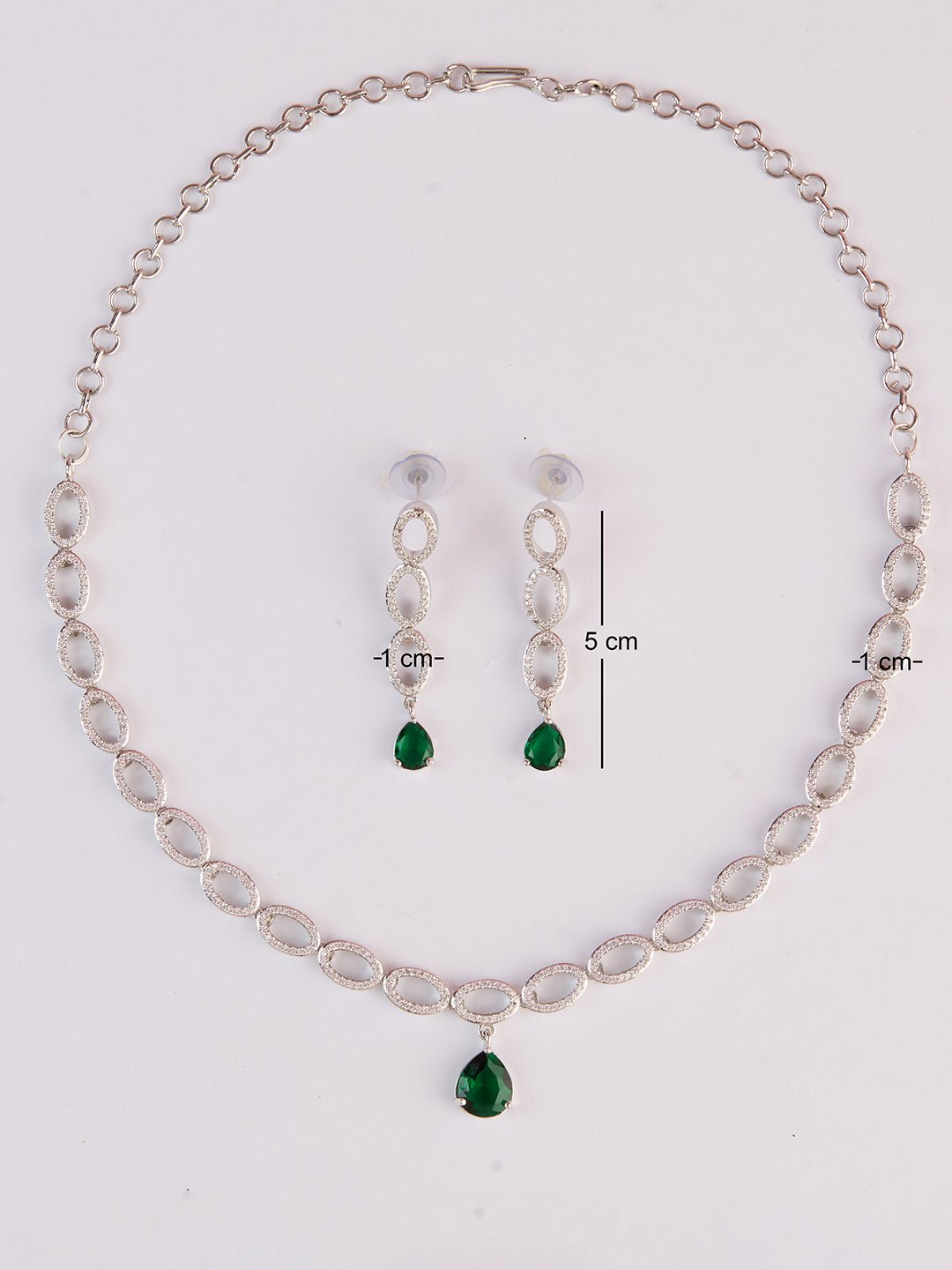 vastramayWomen's Silver & Green Rhodium Plated Necklace