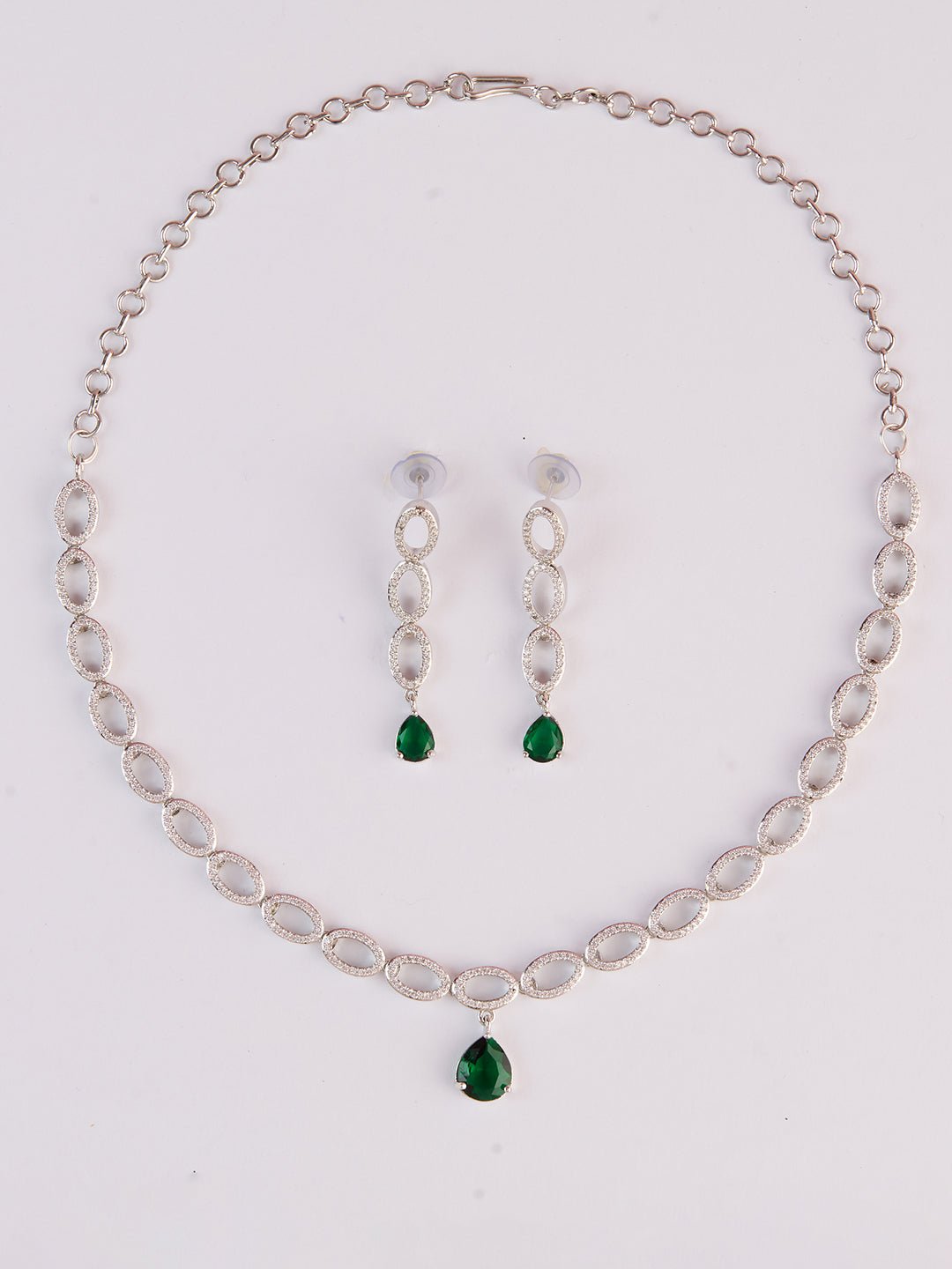vastramayWomen's Silver & Green Rhodium Plated Necklace