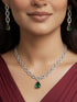 vastramayWomen's Silver & Green Rhodium Plated Necklace