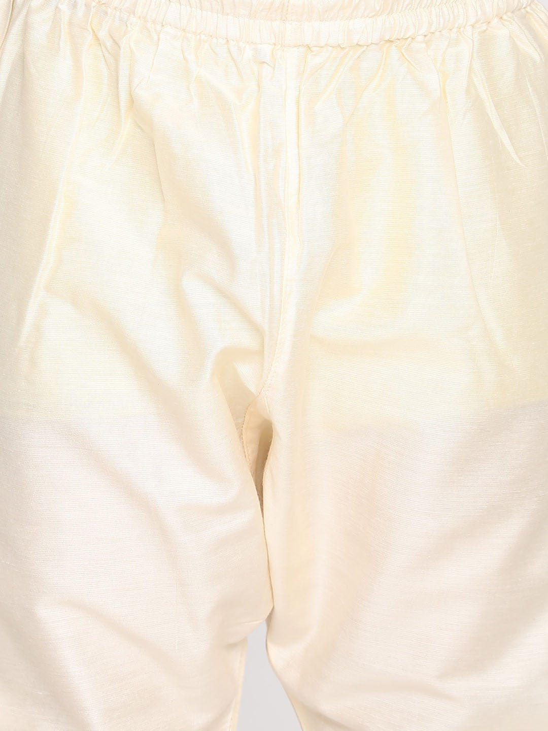 Boy's Beige & Cream-Coloured Slim-Fit Sherwani Set