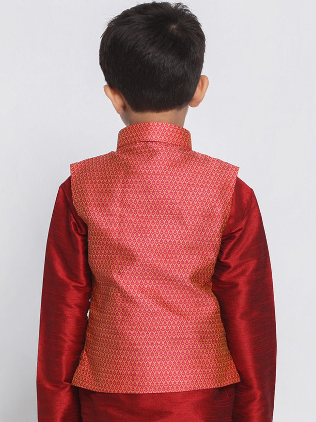 Boy's Pink & Orange Woven Design Nehru Jacket