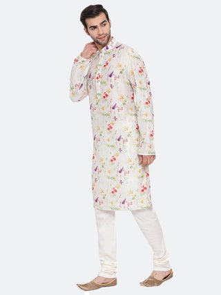 Vastramay Cotton Blend Multicolor-Base-Cream Baap Beta Kurta Pyjama Set