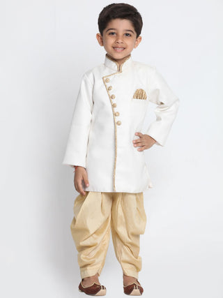 Boys' White Cotton Silk Blend Kurta and Pyjama Set