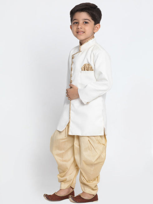 Boys' White Cotton Silk Blend Kurta and Pyjama Set