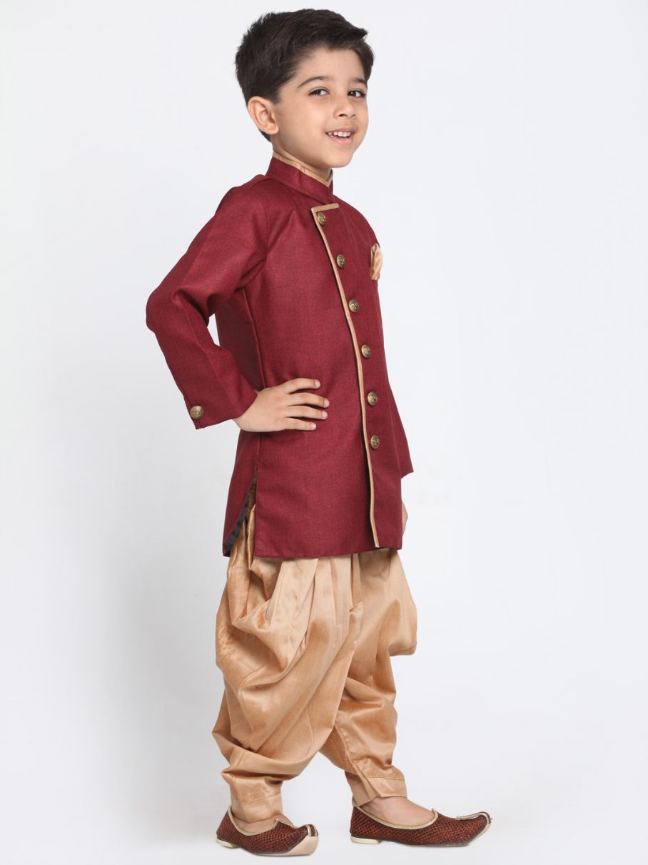 Boys' Maroon Cotton Silk Blend Kurta and Pyjama Set