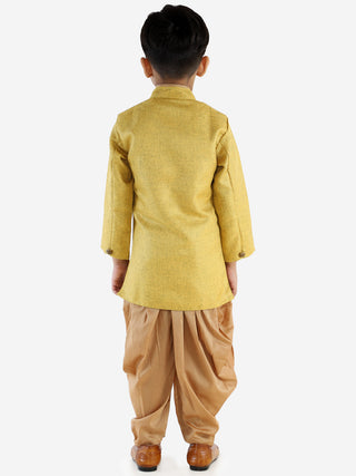 JBN CREATION Boy's Mustard Jute Silk Blend Sherwani Set