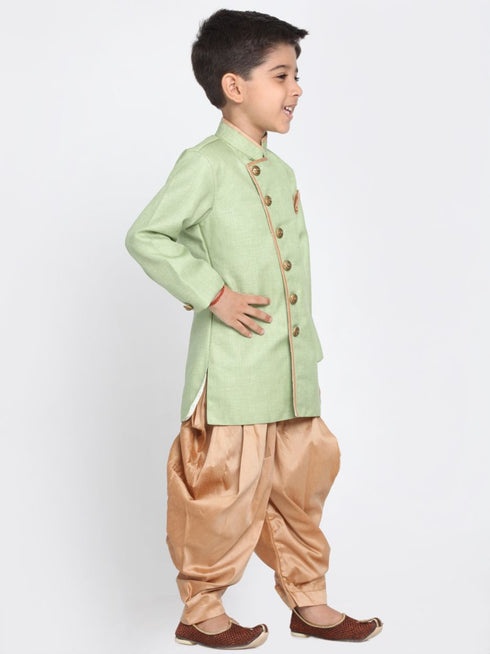 Boys' Green Cotton Silk Blend Kurta and Pyjama Set