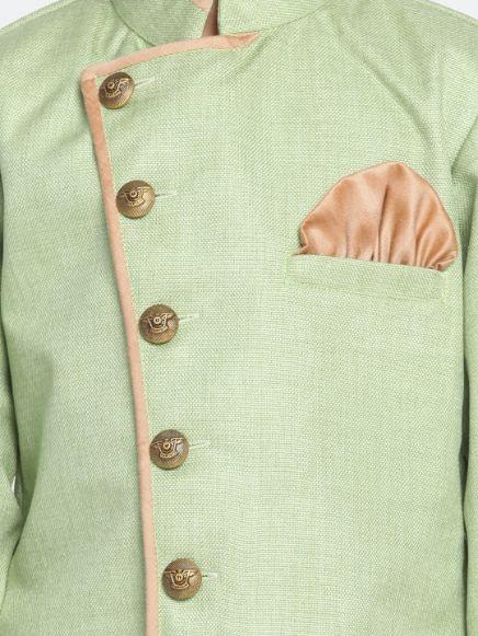 Boys' Green Cotton Silk Blend Kurta and Pyjama Set