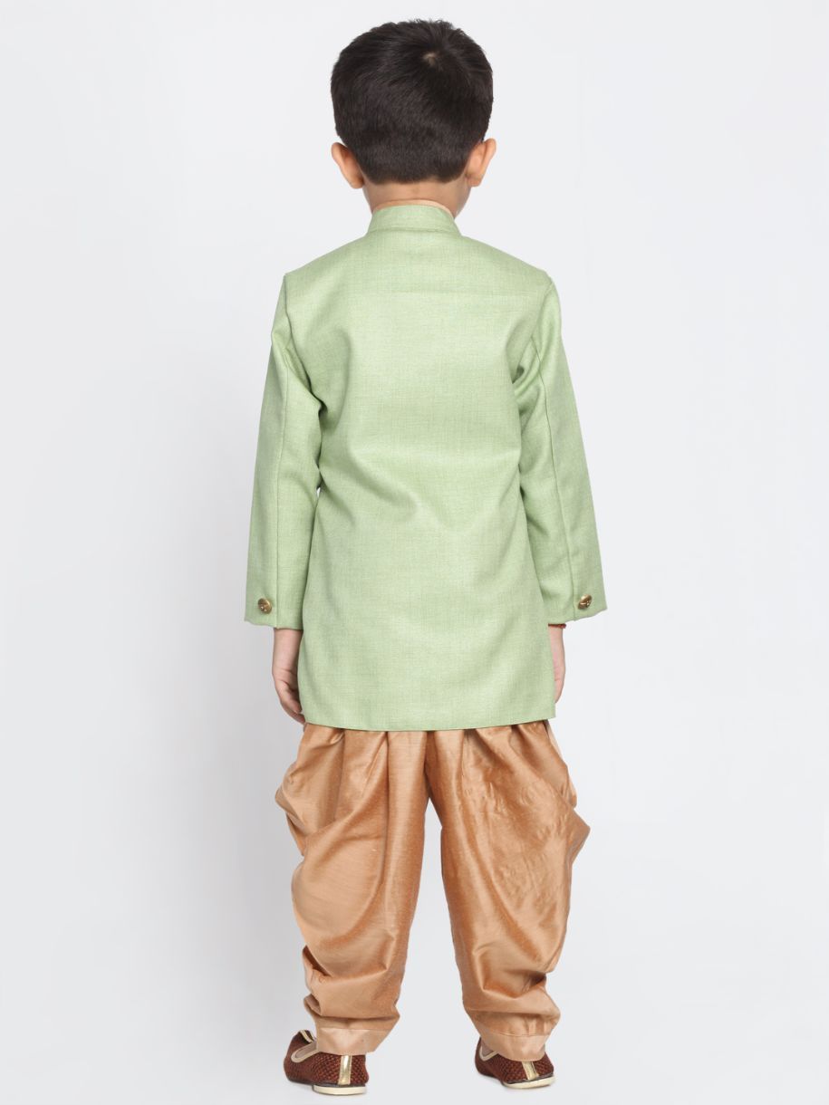 Boys' Green Cotton Silk Blend Kurta and Pyjama Set