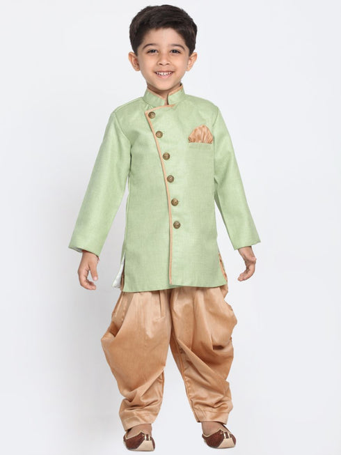 Boys' Green Cotton Silk Blend Kurta and Pyjama Set