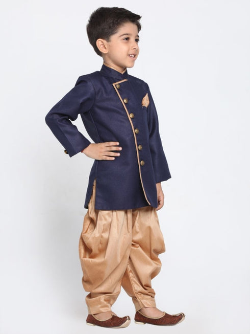 Boys' Deep Blue Cotton Silk Blend Kurta and Pyjama Set