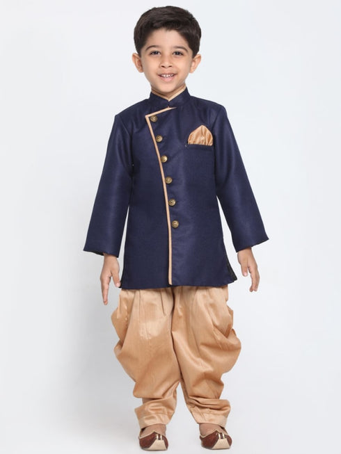 Boys' Deep Blue Cotton Silk Blend Kurta and Pyjama Set