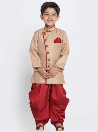 Boys' Brown Cotton Silk Blend Kurta and Pyjama Set