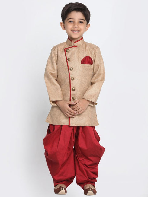 Boys' Brown Cotton Silk Blend Kurta and Pyjama Set