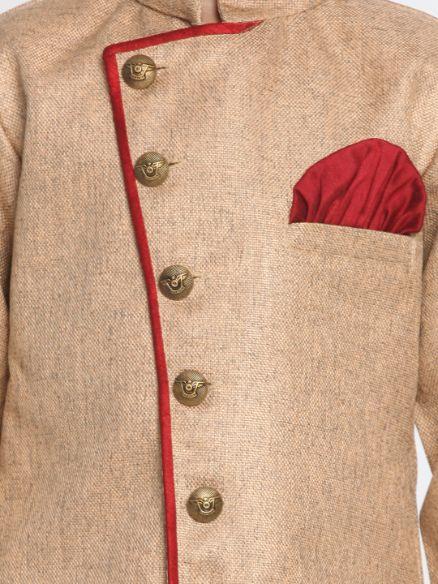 Boys' Brown Cotton Silk Blend Kurta and Pyjama Set