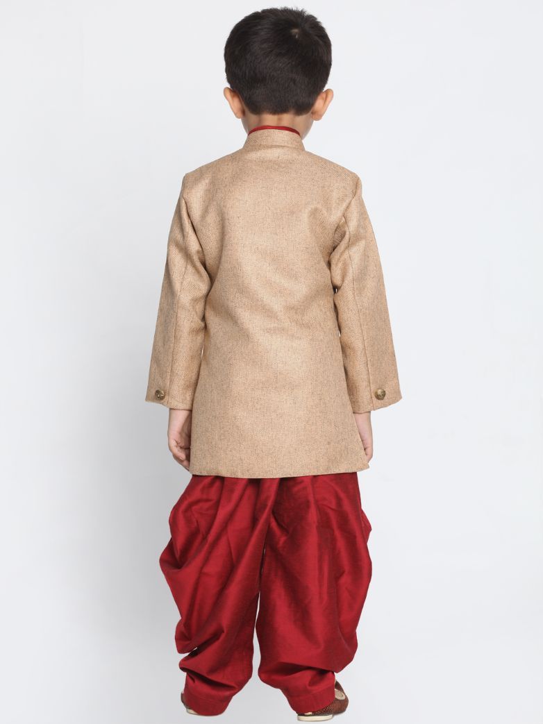 Boys' Brown Cotton Silk Blend Kurta and Pyjama Set