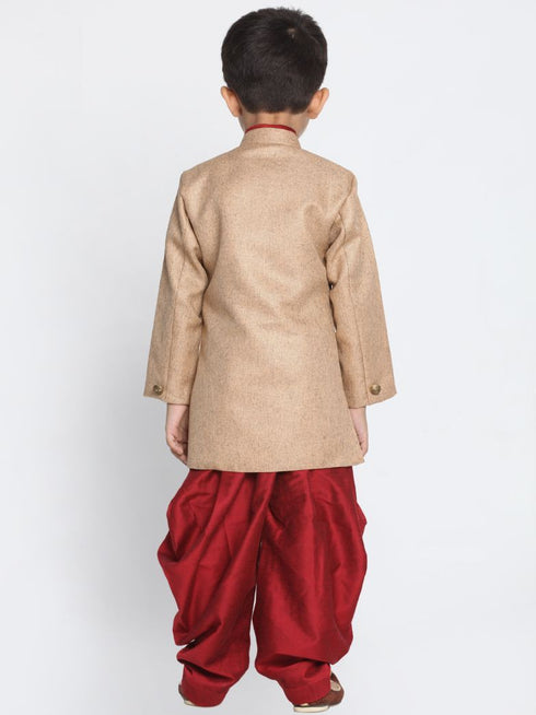Boys' Brown Cotton Silk Blend Kurta and Pyjama Set