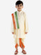 Boy's Gold Cotton Blend Kurta Dhoti and Dupatta Set