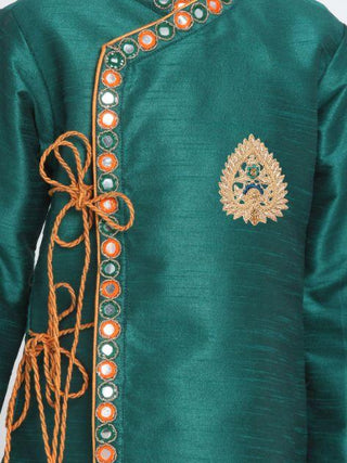 Boys' Green Cotton Silk Blend Kurta and Dhoti Pant Set