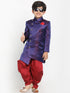 Boy's' Blue And Maroon Silk Blend Indowestern Sherwani And Dhoti Set