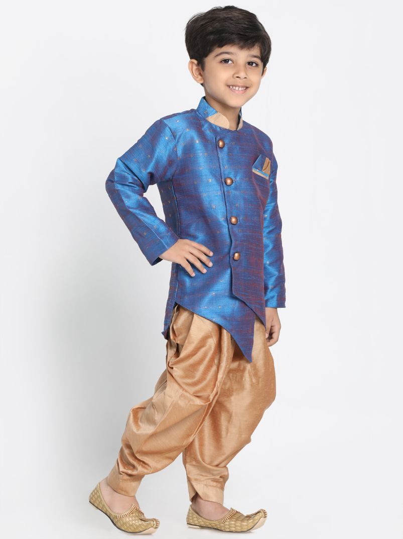 Boys' Light Blue Cotton Silk Blend Kurta and Dhoti Pant Set
