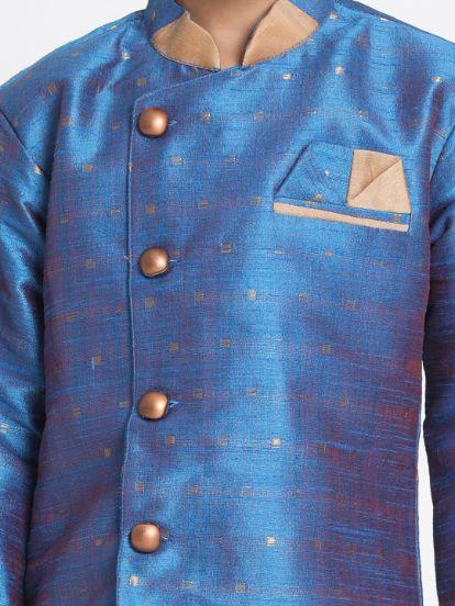 Boys' Light Blue Cotton Silk Blend Kurta and Dhoti Pant Set