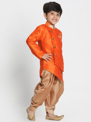 Boys' Orange Cotton Silk Blend Kurta and Dhoti Pant Set