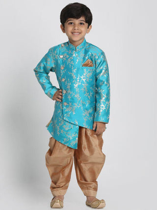 Boys' Light Blue Cotton Silk Blend Kurta and Dhoti Pant Set