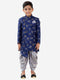Boy's Blue And Grey Angrakha Style Indowestern Sherwani And Dhoti Set