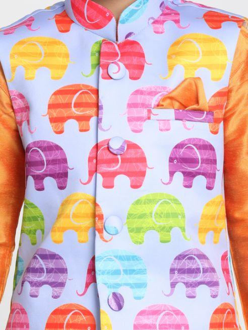 Vastramay Boys Quirky Elephant Print Nehru Jacket vastramay