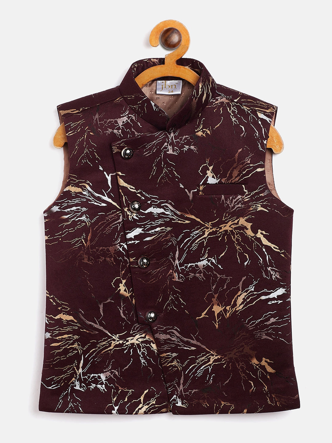 Boy's Maroon Scuba Foil Print Nehru Jacket