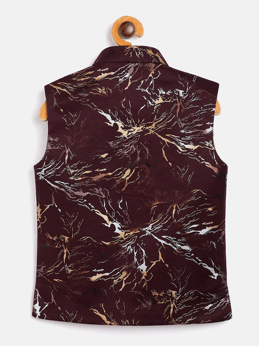 Boy's Maroon Scuba Foil Print Nehru Jacket