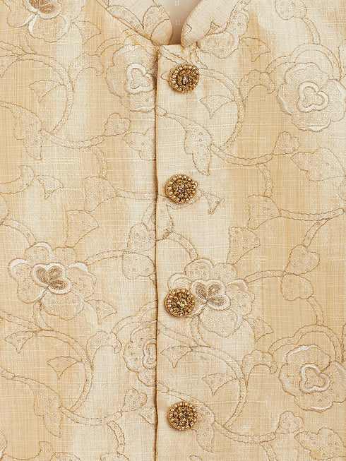 Beige Silk Blend Embroidered Nehru Jacket