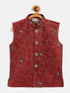 Boy's Maroon Silk Blend Embroidered Nehru Jacket