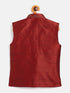 Boy's Maroon Silk Blend Embroidered Nehru Jacket