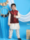 Boy's Maroon Nehru Jacket With Cream Kurta And Pyjama Set