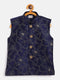 Boy's Navy Blue Silk Blend Embroidered Nehru Jacket