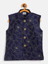Boy's Navy Blue Silk Blend Embroidered Nehru Jacket