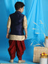 Boy's Navy Blue Embroidered Nehru Jacket With Gold Kurta And Maroon Dhoti Set